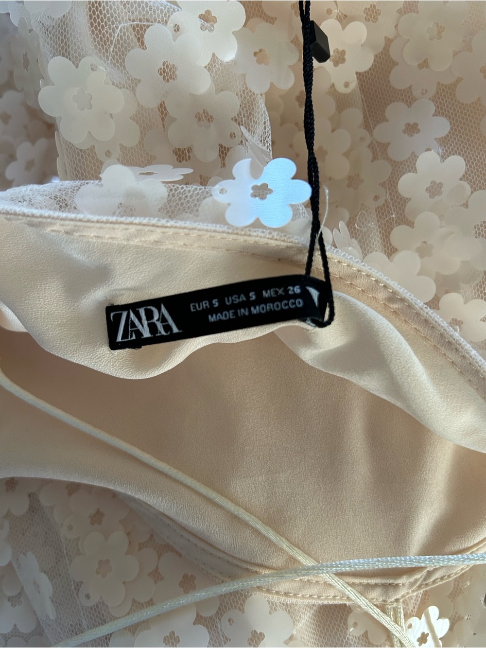 Zara Light Cream Sequin Floral Slip Dress - Picture 4 of 4